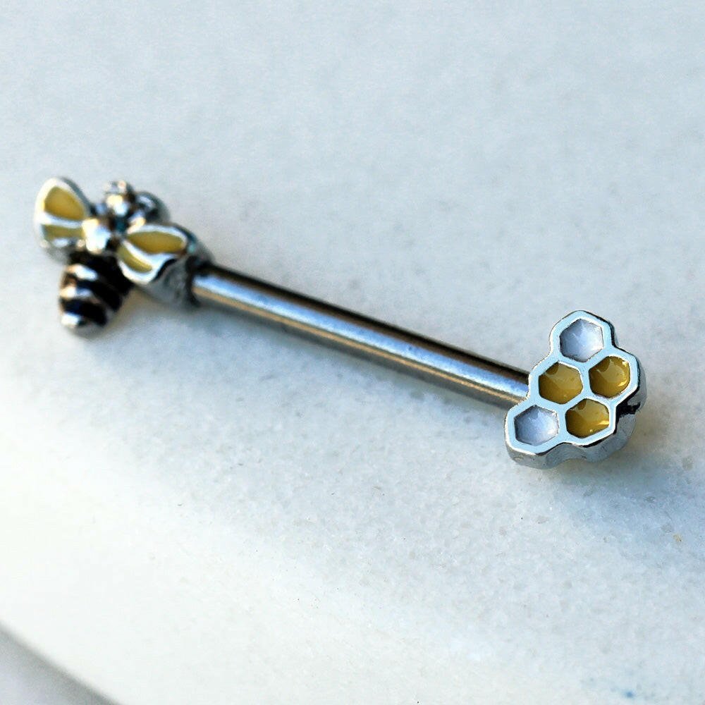 Bee and Honeycomb Nipple Bar Pair both sides