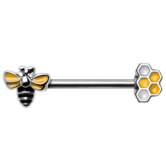 Stainless Steel Bee and Honeycomb Nipple Bar front view
