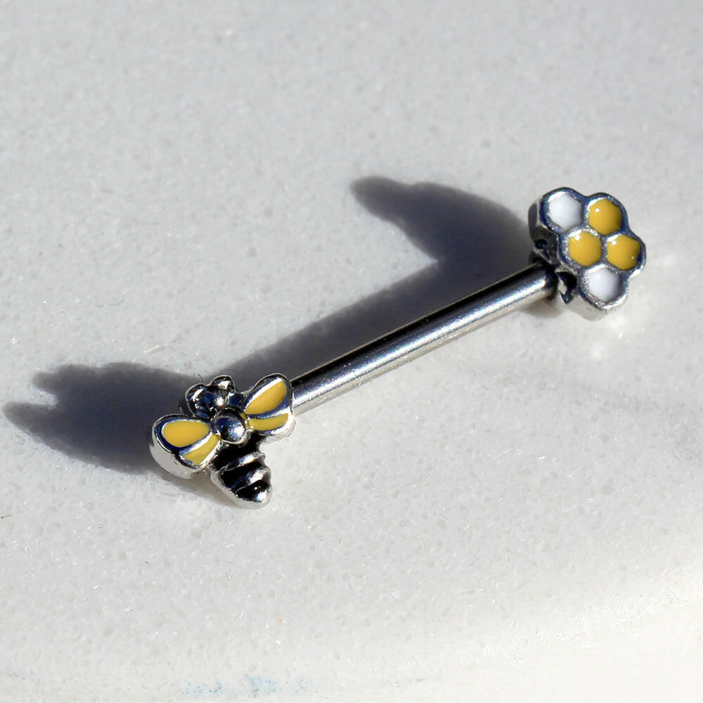 Stainless Steel Bee and Honeycomb Nipple Bar Nipple Ring Impulse Piercings