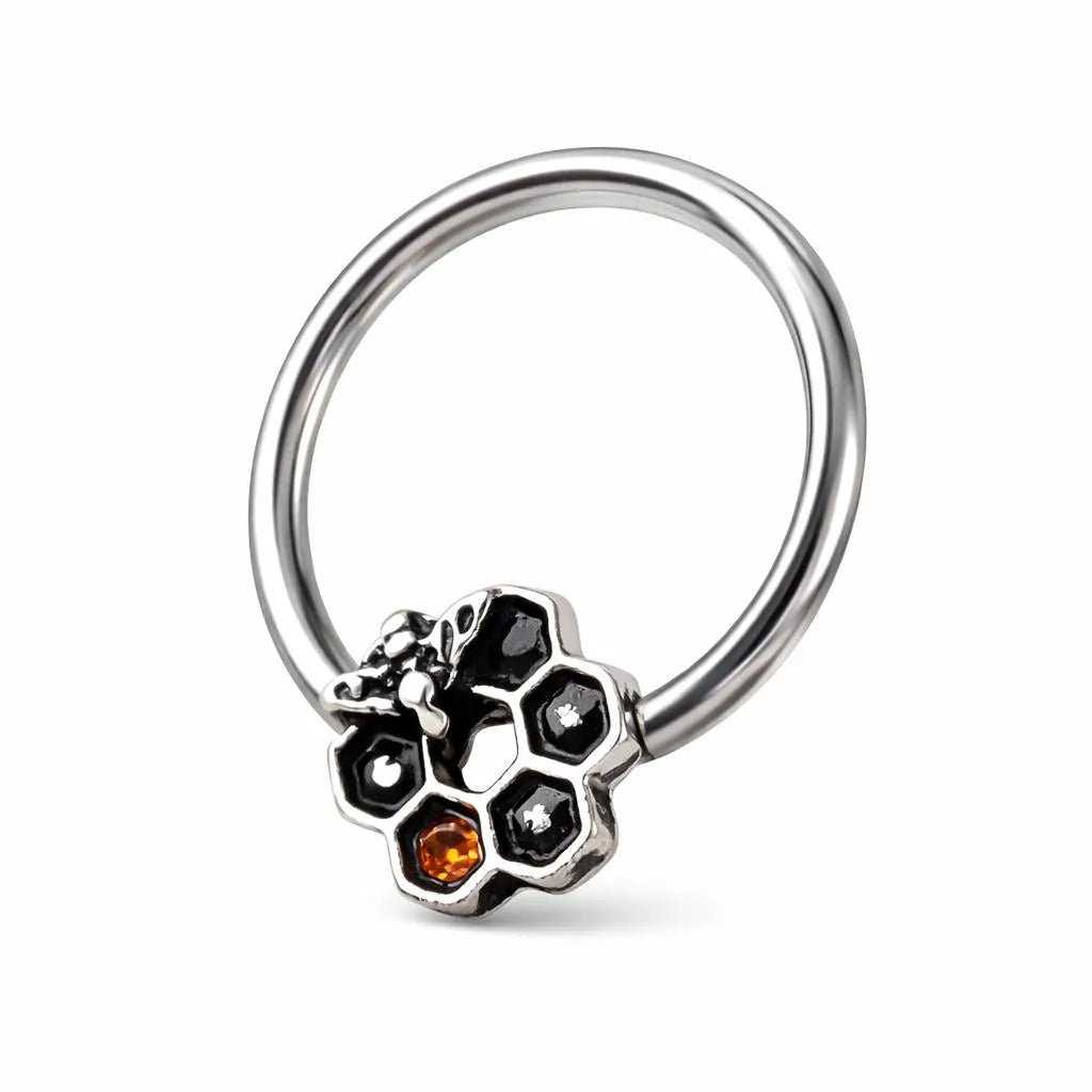 Stainless Steel Bee and Honeycomb Seamless Ring / Cartilage Earring - Skin Metals