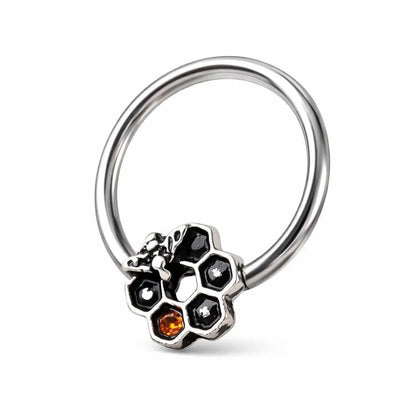 Stainless Steel Bee and Honeycomb Seamless Ring / Cartilage Earring - Skin Metals