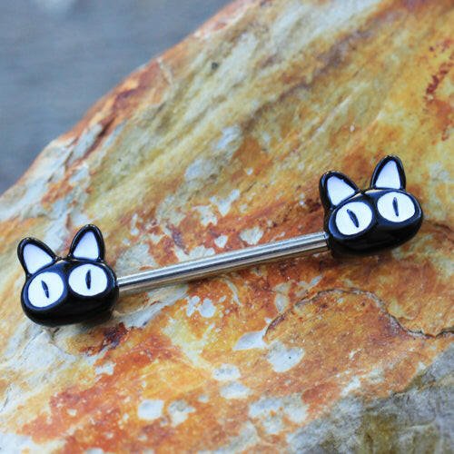 Stainless Steel Black Alley Cat Nipple Bar Nipple Ring Impulse Piercings