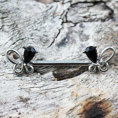 Stainless Steel Black Butterfly Nipple Bar Nipple Ring Impulse Piercings