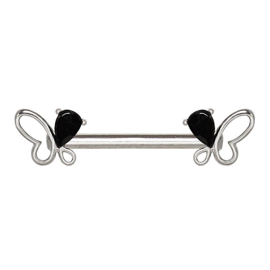 Stainless Steel Black Butterfly Nipple Bar Nipple Ring Impulse Piercings