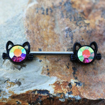 Stainless Steel Black Cat Nipple Bar Nipple Ring Impulse Piercings