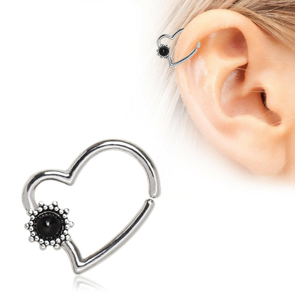 Stainless Steel Black Flower Heart Annealed Cartilage Earring Cartilage Earring Impulse Piercings