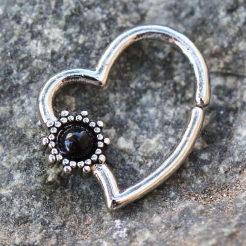 Stainless Steel Black Flower Heart Annealed Cartilage Earring Cartilage Earring Impulse Piercings