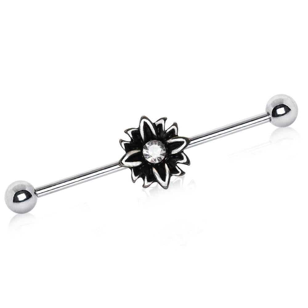 Stainless Steel Black Flower Industrial Barbell