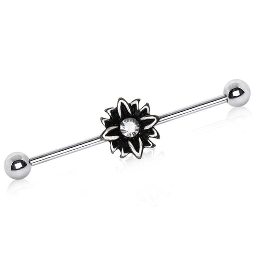 Stainless Steel Black Flower Industrial Barbell