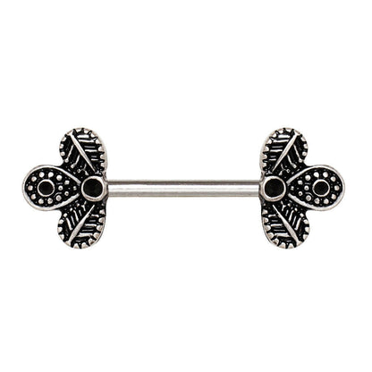 Stainless Steel Black Peacock Feather Nipple Bar Nipple Ring Impulse Piercings