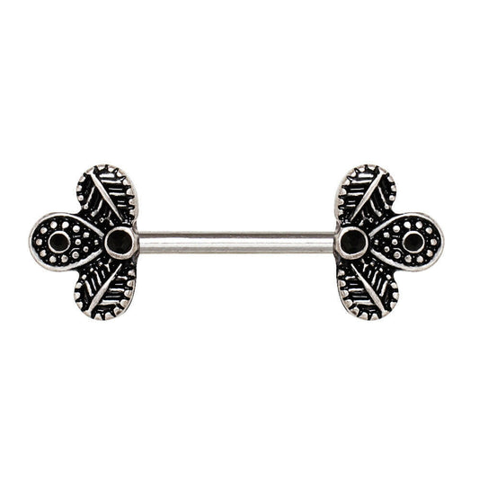 Stainless Steel Black Peacock Feather Nipple Bar Nipple Ring Impulse Piercings