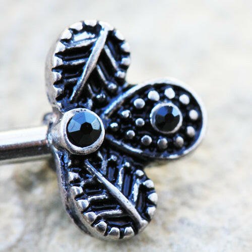 Stainless Steel Black Peacock Feather Nipple Bar Nipple Ring Impulse Piercings