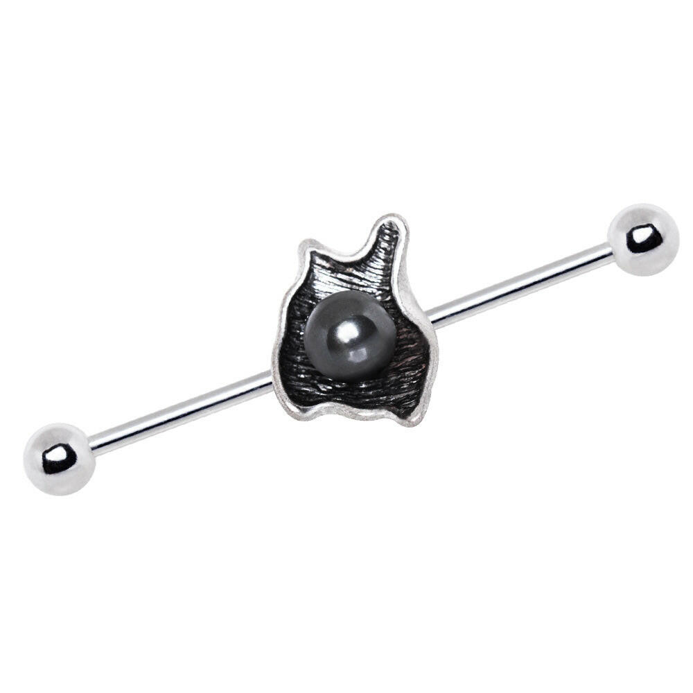 Stainless Steel Black Pearl on Shell Industrial Barbell Industrial Barbell Impulse Piercings