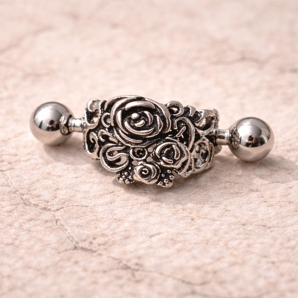 Stainless Steel Black Roses Cartilage Cuff Earring Cuff Earring Impulse Piercings