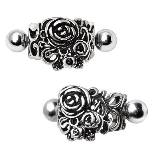 Stainless Steel Black Roses Cartilage Cuff Earring Cuff Earring Impulse Piercings 16 gaugeLength: 1/2"