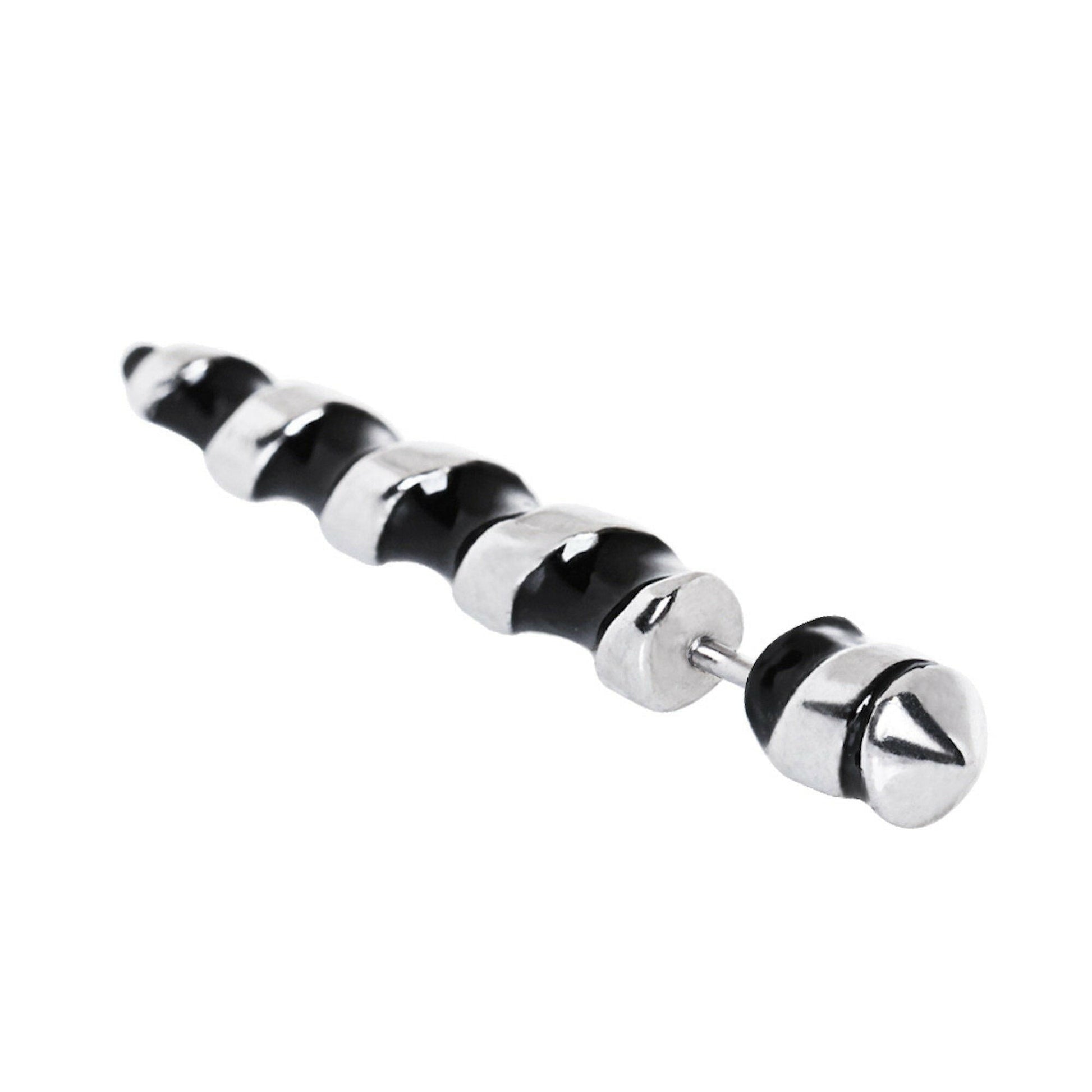 Stainless Steel Black Striped Corkscrew Fake Taper Fake Tapers Impulse Piercings