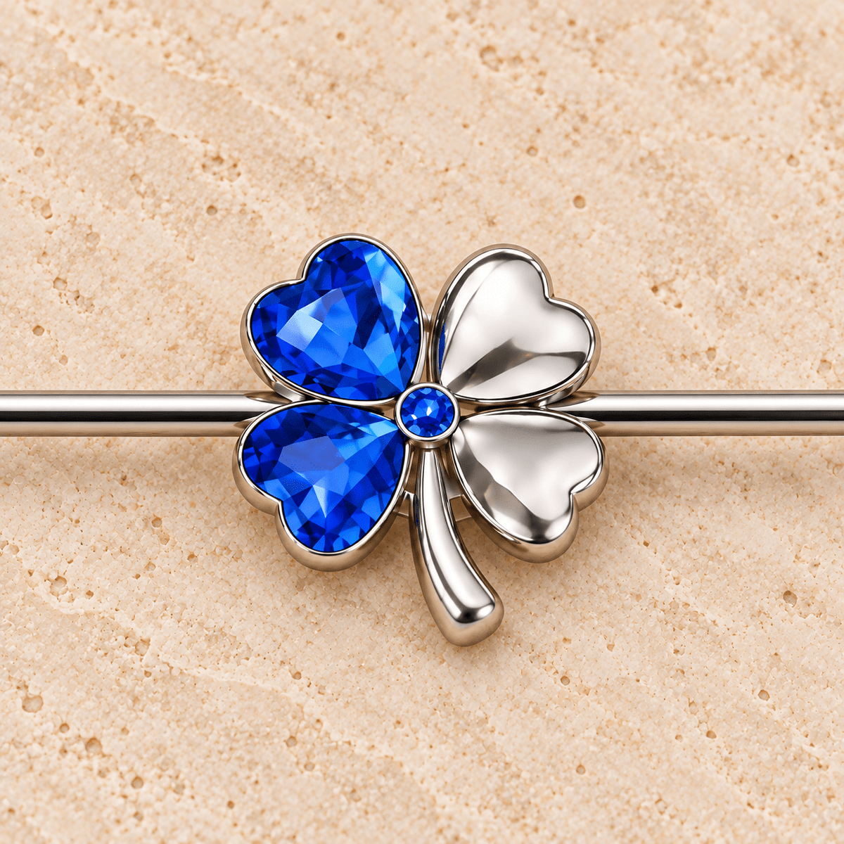 Stainless Steel Blue Clover Leaf Industrial Barbell - Skin Metals
