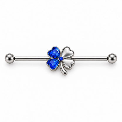 Stainless Steel Blue Clover Leaf Industrial Barbell - Skin Metals