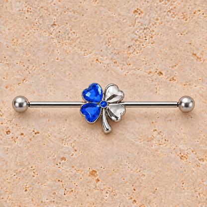 Stainless Steel Blue Clover Leaf Industrial Barbell - Skin Metals