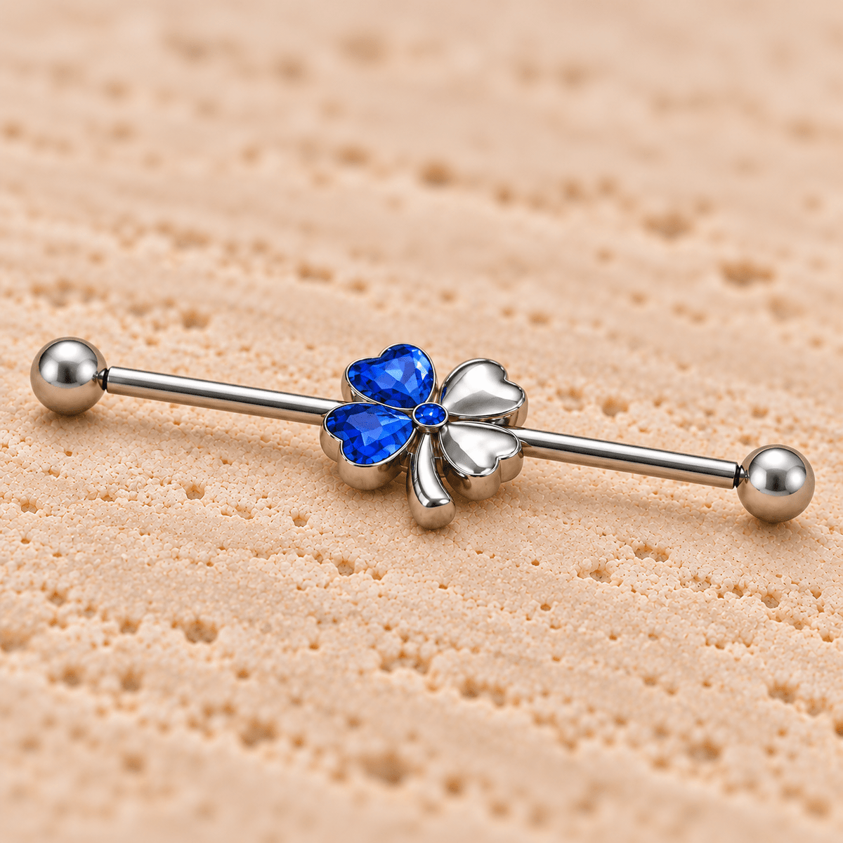 Stainless Steel Blue Clover Leaf Industrial Barbell - Skin Metals