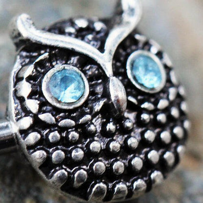 Stainless Steel Blue Eyed Owl Nipple Bar Nipple Ring Impulse Piercings