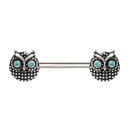 Stainless Steel Blue Eyed Owl Nipple Bar Nipple Ring Impulse Piercings