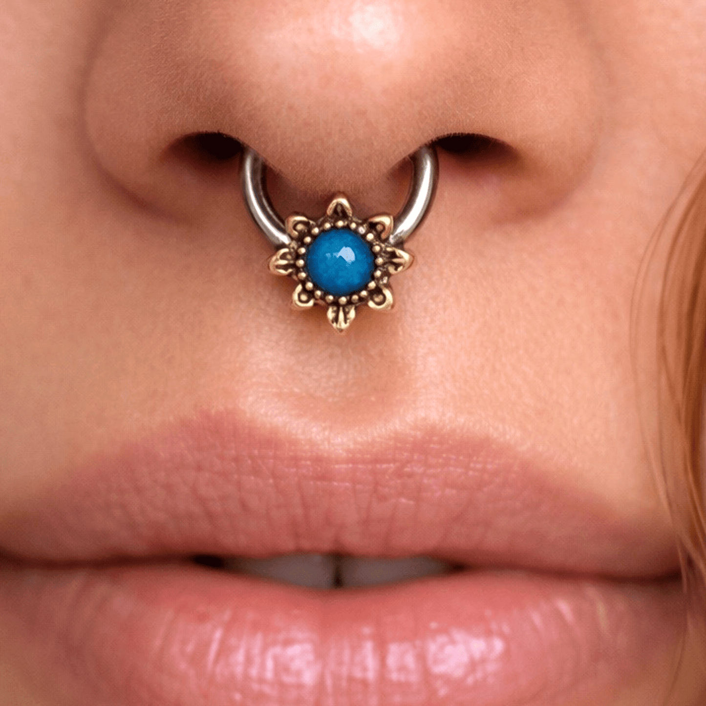 Stainless Steel Blue Star Snap-in Captive Bead Ring / Septum Ring Septum Ring Skin Metals