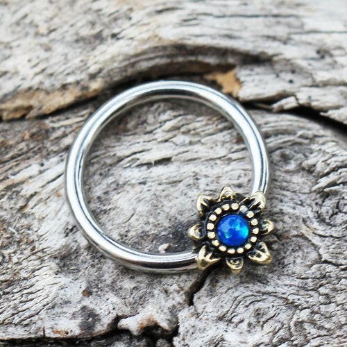 Stainless Steel Blue Star Snap-in Captive Bead Ring / Septum Ring Septum Ring Impulse Piercings