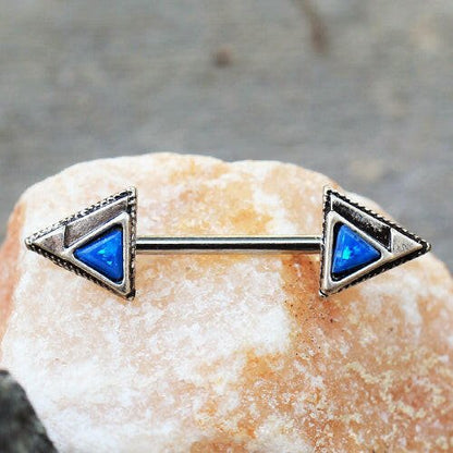 Stainless Steel Blue Synthetic Opal Multi-Triangle Nipple Bar Nipple Ring Impulse Piercings