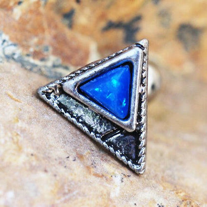 Stainless Steel Blue Synthetic Opal Triangle Cartilage Earring Cartilage Earring Impulse Piercings