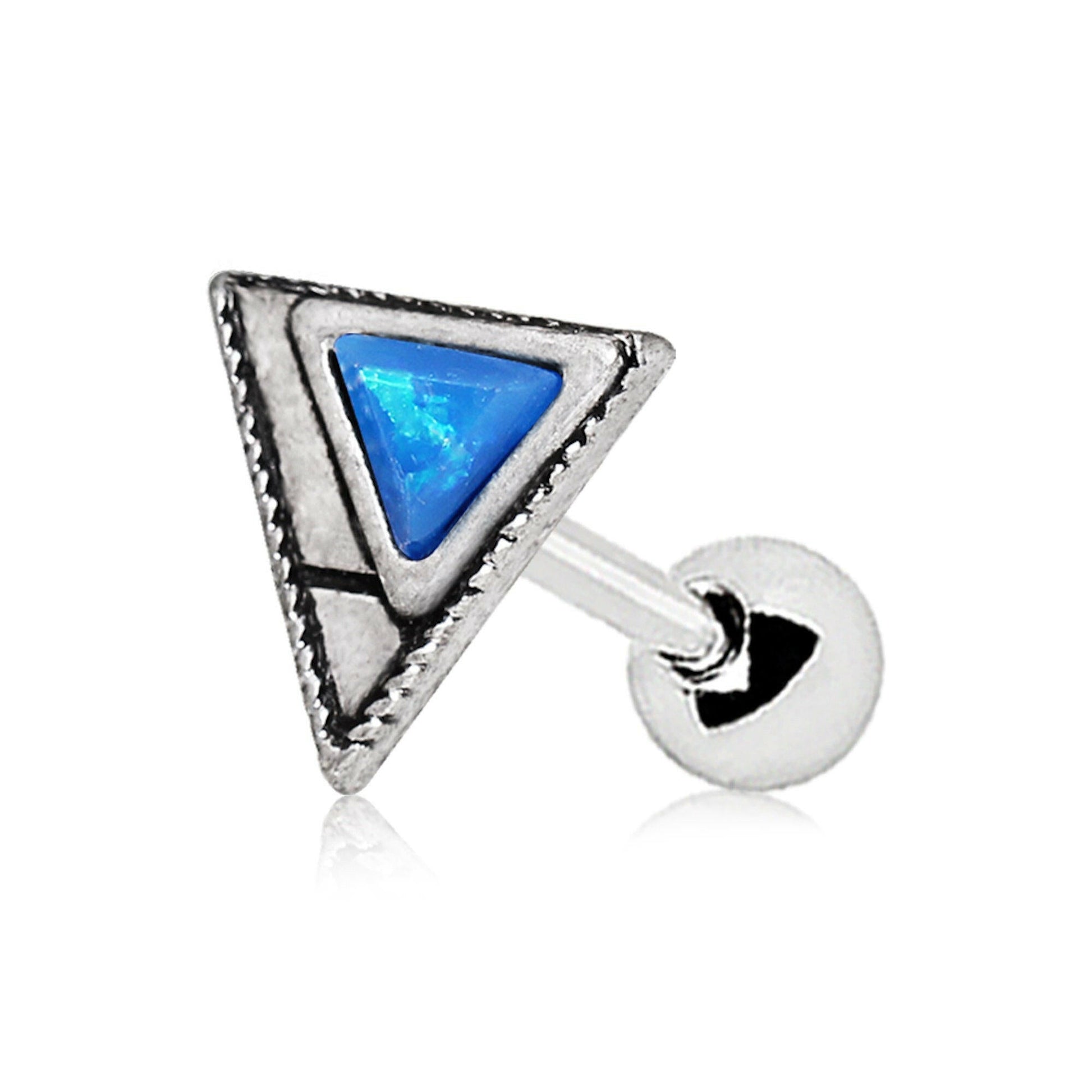 Stainless Steel Blue Synthetic Opal Triangle Cartilage Earring Cartilage Earring Impulse Piercings 16 gaugeLength: 1/4"