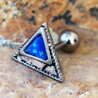 Stainless Steel Blue Synthetic Opal Triangle Cartilage Earring Cartilage Earring Impulse Piercings