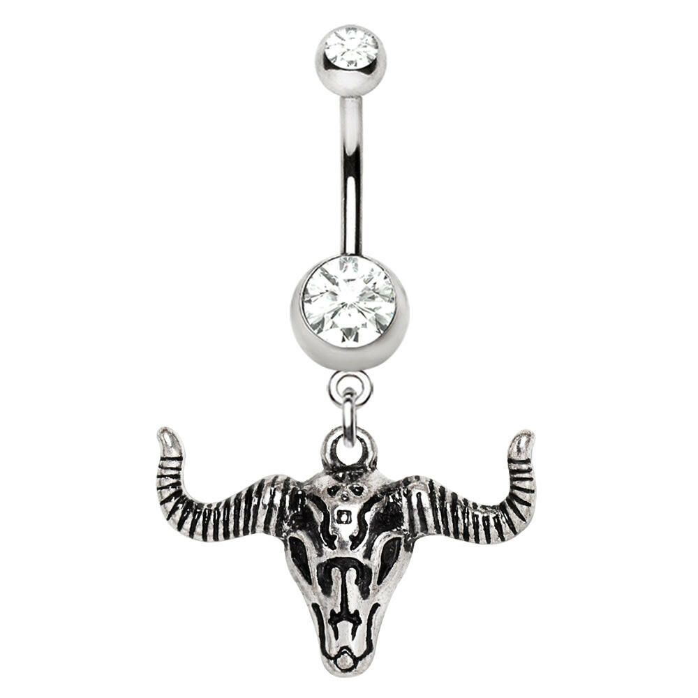 Stainless Steel Bull Skull Dangle Navel Ring Navel Ring Impulse Piercings