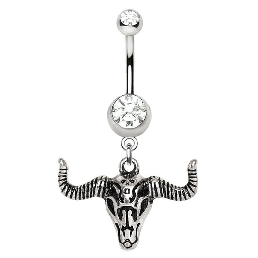 Stainless Steel Bull Skull Dangle Navel Ring Navel Ring Impulse Piercings