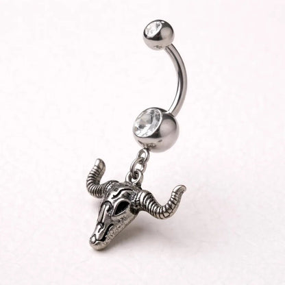 Stainless Steel Bull Skull Dangle Navel Ring - Skin Metals