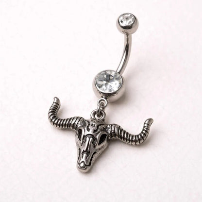 Stainless Steel Bull Skull Dangle Navel Ring - Skin Metals