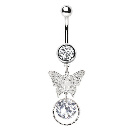 Stainless Steel Butterfly Pendant Dangle Navel Ring Navel Ring Impulse Piercings