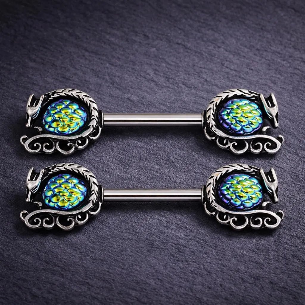 Stainless Steel Cabochon Dragon Nipple Bar Rings Nipple Rings Skin Metals