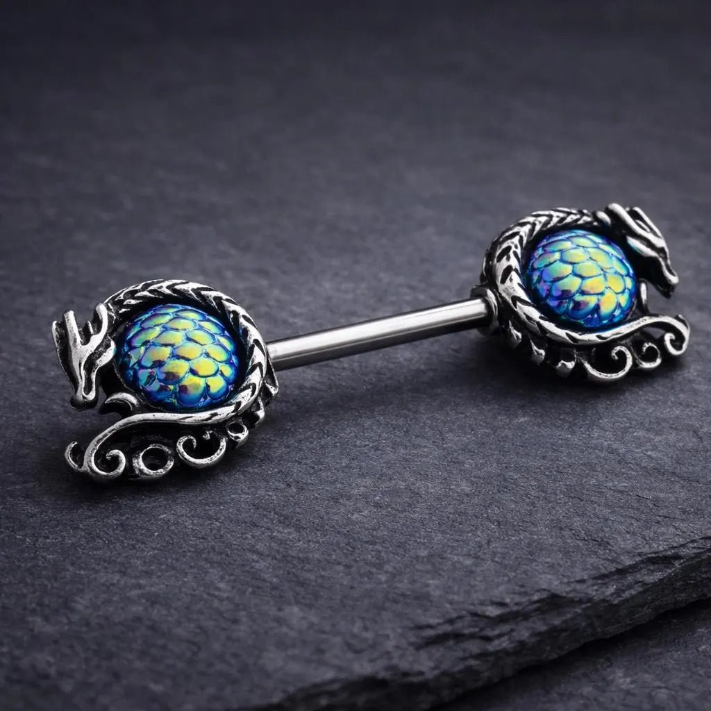 Stainless Steel Cabochon Dragon Nipple Bar Rings Nipple Rings Skin Metals
