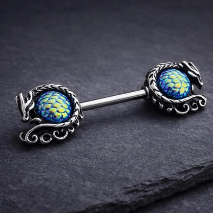 Stainless Steel Cabochon Dragon Nipple Bar Rings Nipple Rings Skin Metals