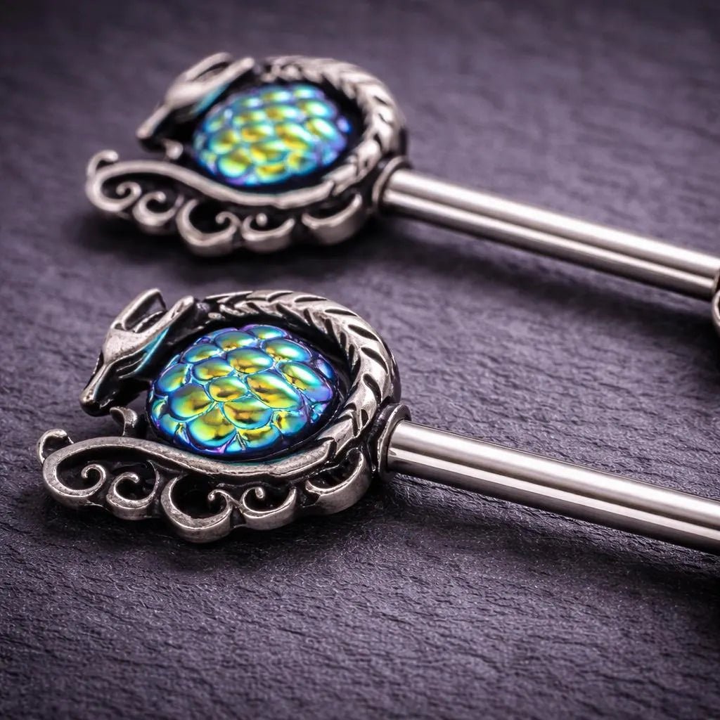 Stainless Steel Cabochon Dragon Nipple Bar Rings Nipple Rings Skin Metals