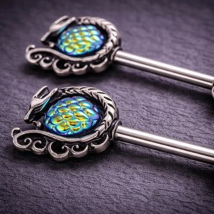 Stainless Steel Cabochon Dragon Nipple Bar Rings Nipple Rings Skin Metals