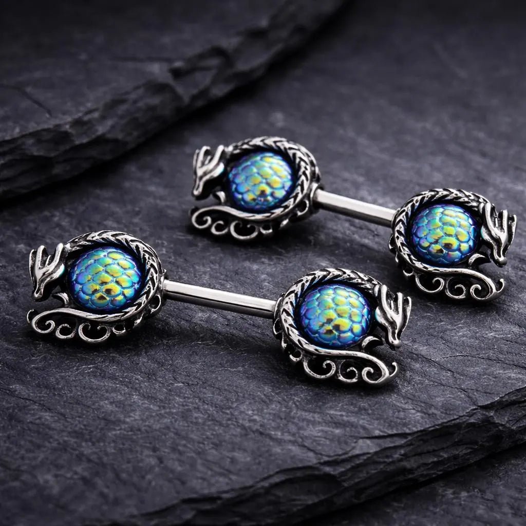 Stainless Steel Cabochon Dragon Nipple Bar Rings Nipple Rings Skin Metals