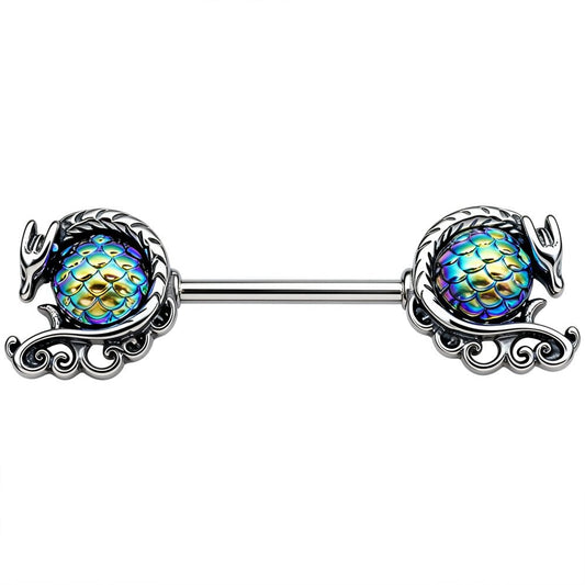 Stainless Steel Cabochon Dragon Nipple Bar Rings - Skin Metals