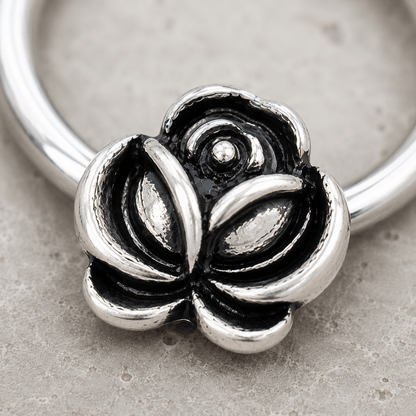 Stainless Steel Captive Bead Ring with Antique Plated Flower - Skin Metals