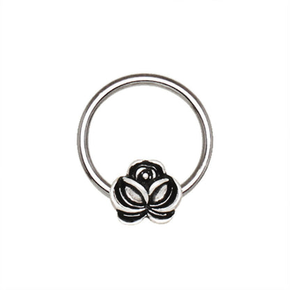 Stainless Steel Captive Bead Ring with Antique Plated Flower Bead Ring Impulse Piercings