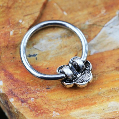 Stainless Steel Captive Bead Ring with Antique Plated Flower Bead Ring Impulse Piercings