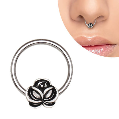 Stainless Steel Captive Bead Ring with Antique Plated Flower - Skin Metals
