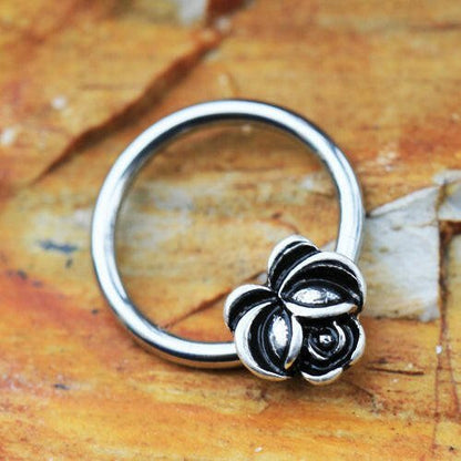 Stainless Steel Captive Bead Ring with Antique Plated Flower Bead Ring Impulse Piercings
