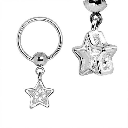 Stainless Steel Captive CZ Star Dangle Captive Bead Ring Nipple Jewelry